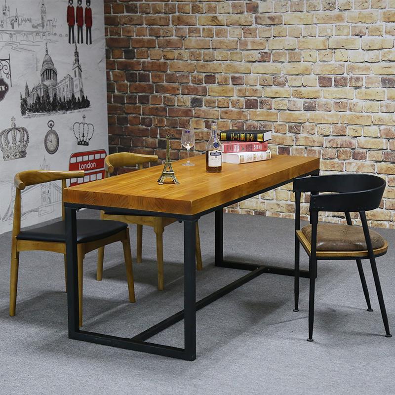 美式铁艺餐桌 办公室职员办公桌 多用家居实木长方桌子可定制