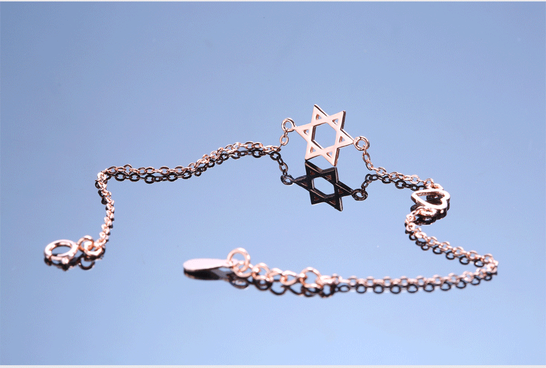 韩版s925纯银饰品 六芒星幸运星爱心手