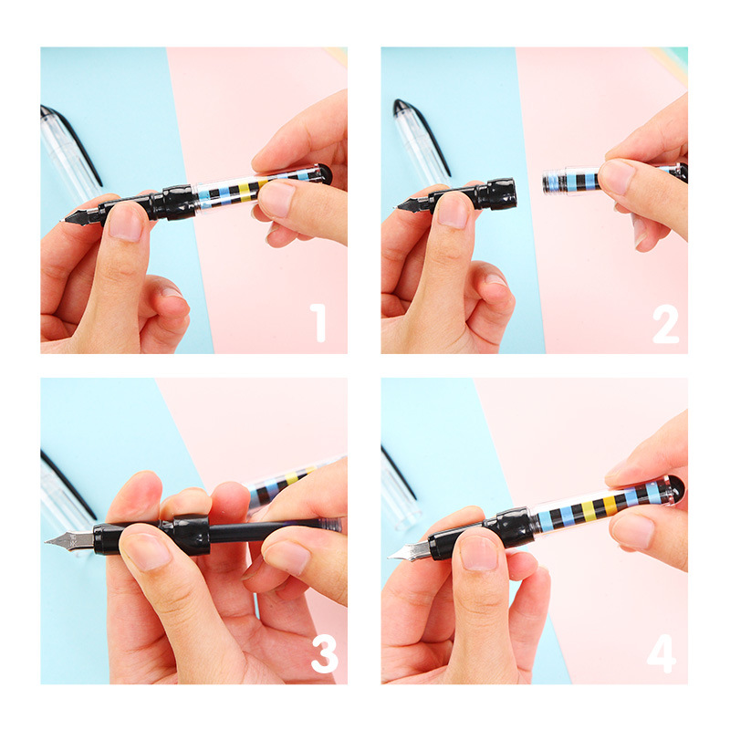 墨囊 天卓小蜜蜂换囊钢笔 带魔笔 可爱儿童墨囊练字钢笔 可擦蓝17081