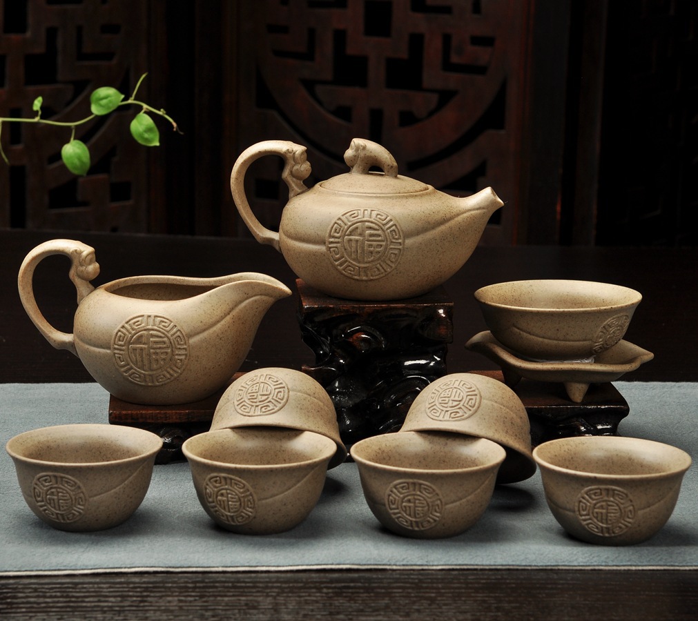 10头 汉陶茶具 套装金猴送福