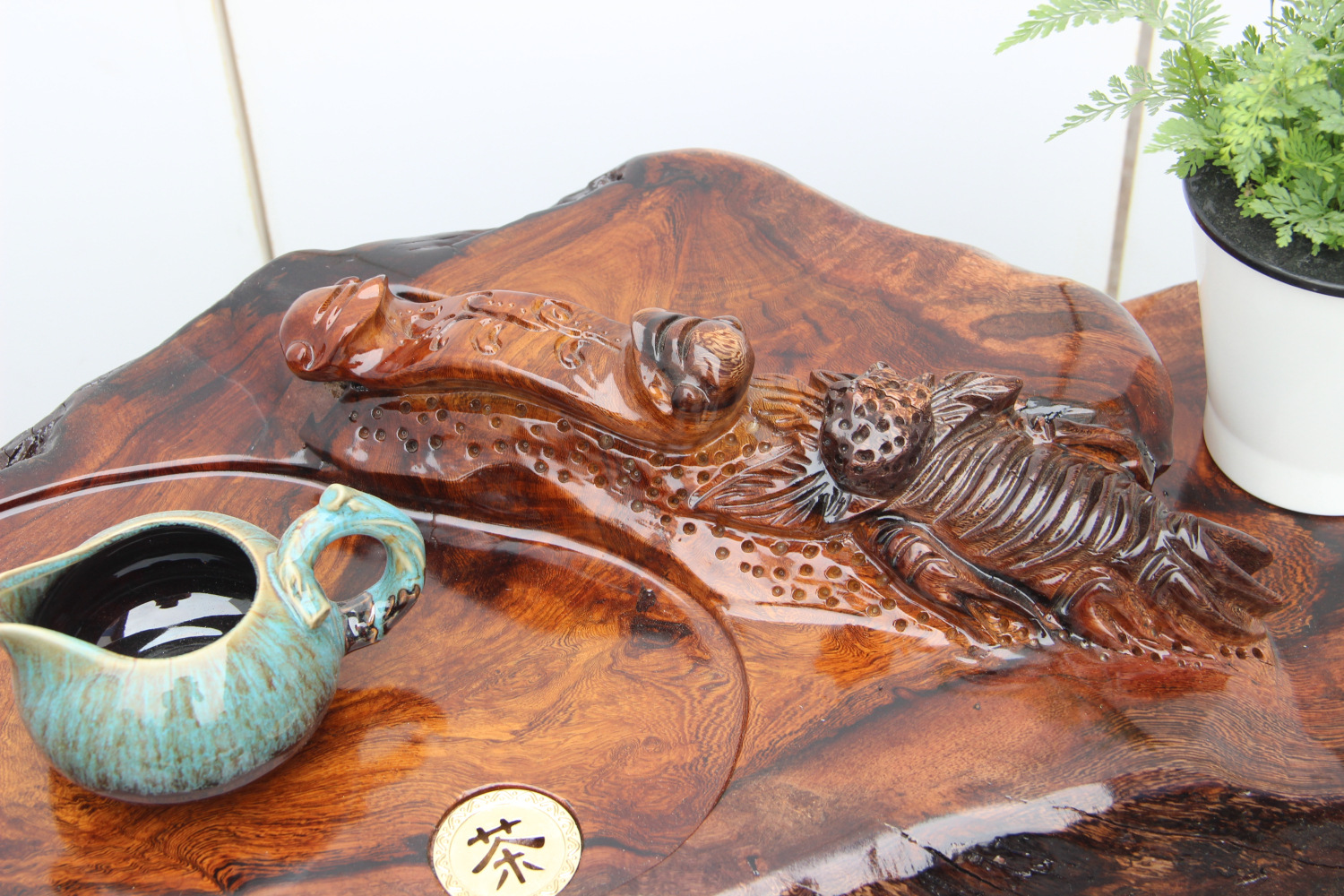 鸡翅木根雕茶几 原木树桩雕刻茶桌实木树头茶海功夫茶艺 树根茶台