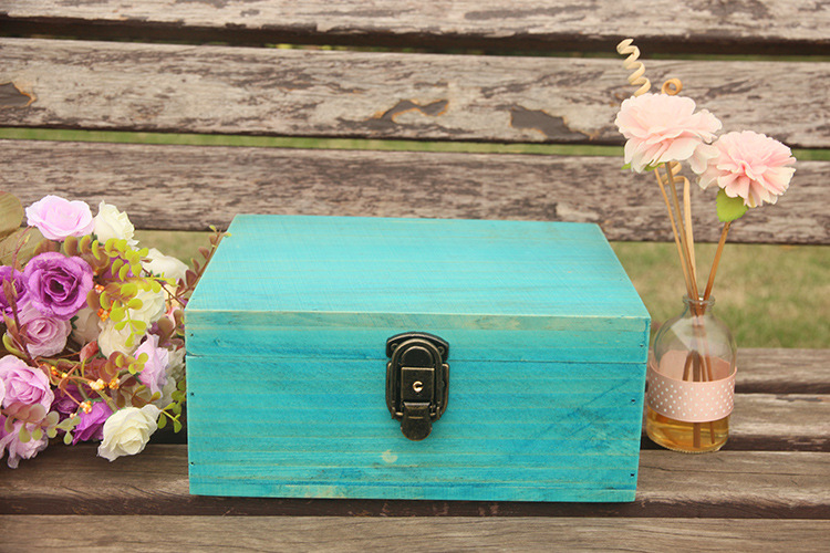 木质带锁木盒子长方形小物品收纳盒首饰照片a4纸票据杂志百宝箱