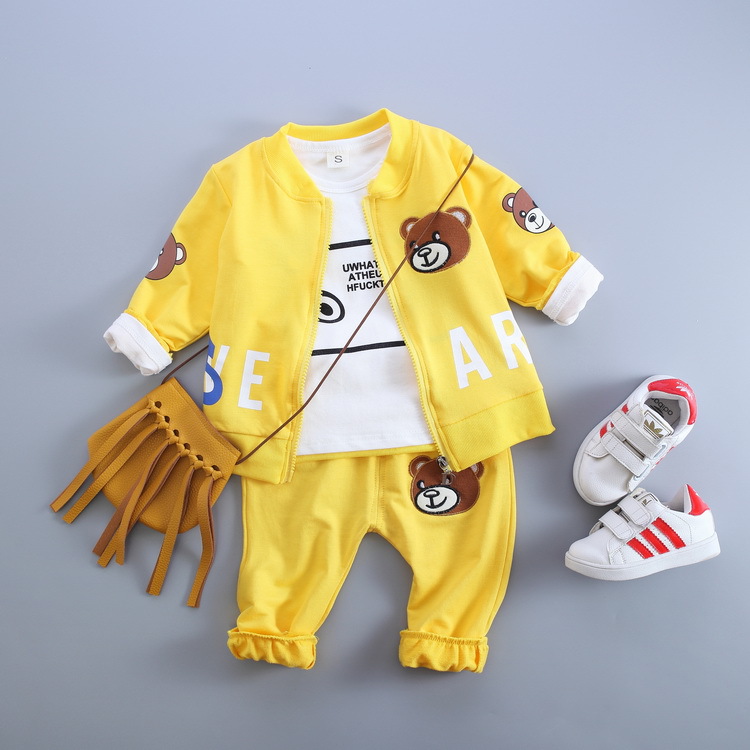 2016秋季新款可爱卡通小熊三件套童套装0-1-2-3岁*.
