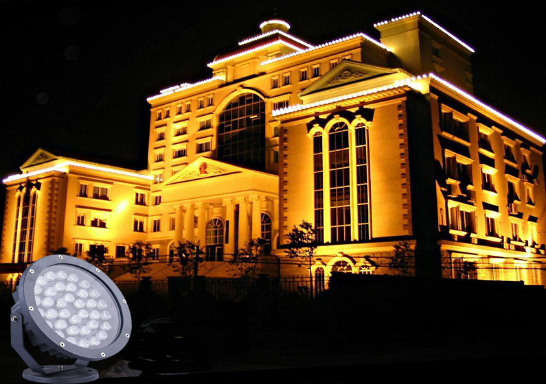 led防水七彩照树投光灯圆形园林建筑工程led投射灯9w18w36w射墙灯