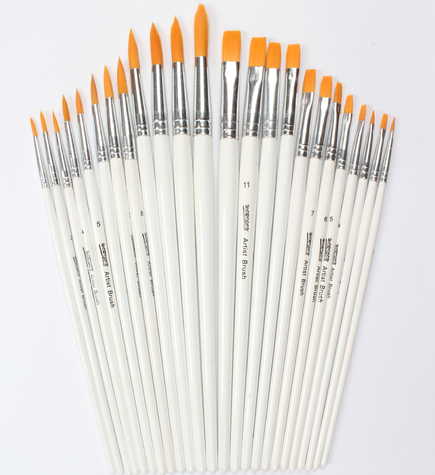 12支套装1#-12#白杆圆峰扁锋尼龙水彩丙烯水粉画笔