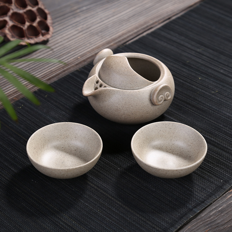 粗陶快客杯一茶壶二杯子陶瓷功夫茶具办公2人杯旅行便捷批发礼盒