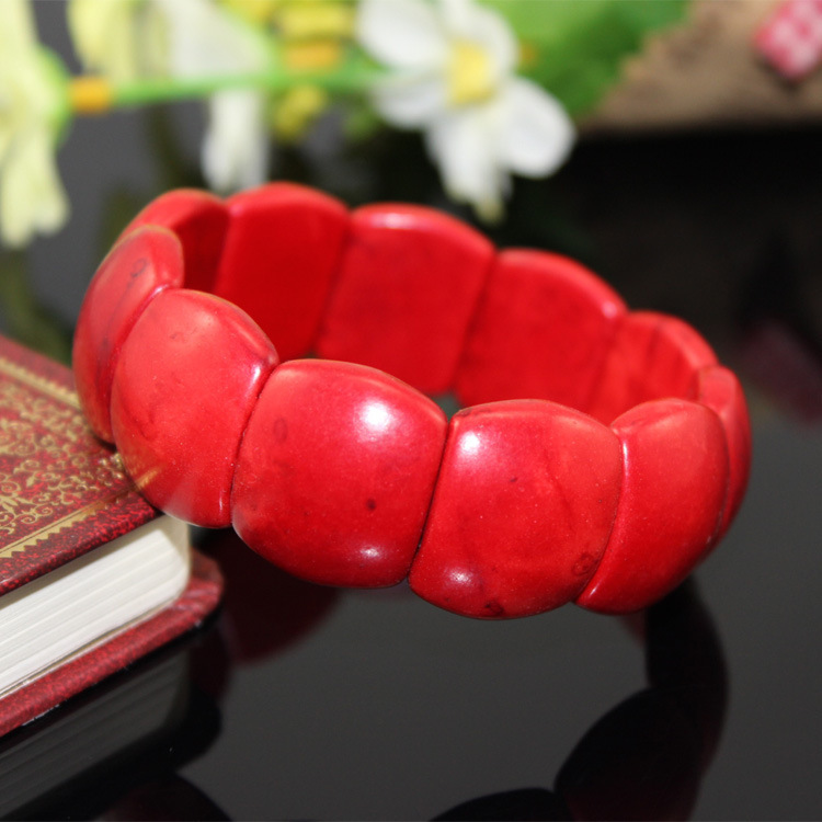 红松石手链 红爆花松手排 绿松石 靓丽中国红 本命年饰品
