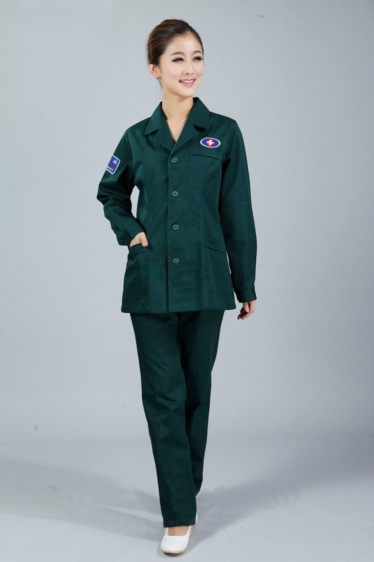 销售新款春装女医护服纯棉120 长袖分体急救服套装 墨绿急救服