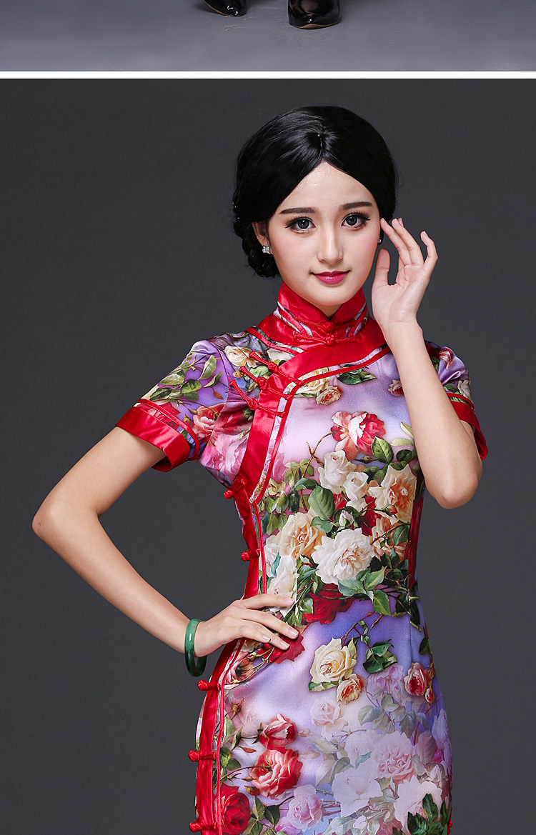 倾城粉黛高端定制端庄新款改良时尚真丝旗袍裙日常复古女士修身