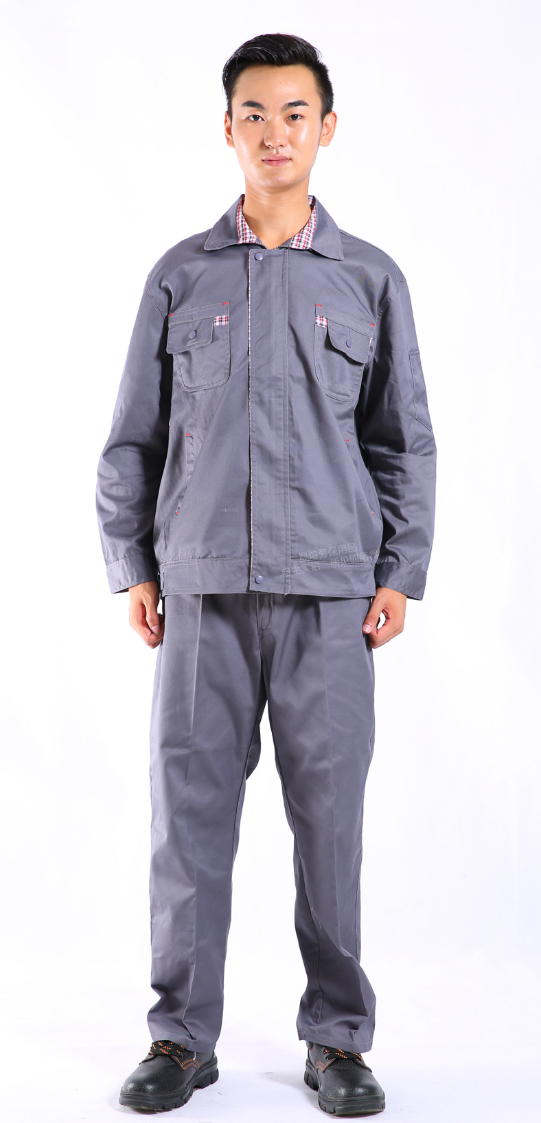 869秋冬工作服劳保服耐磨长袖工装灰色翻领工衣 厂服定制logo