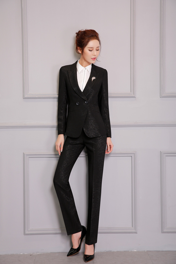 职业装女裤套装2016秋冬款亮光料高档商