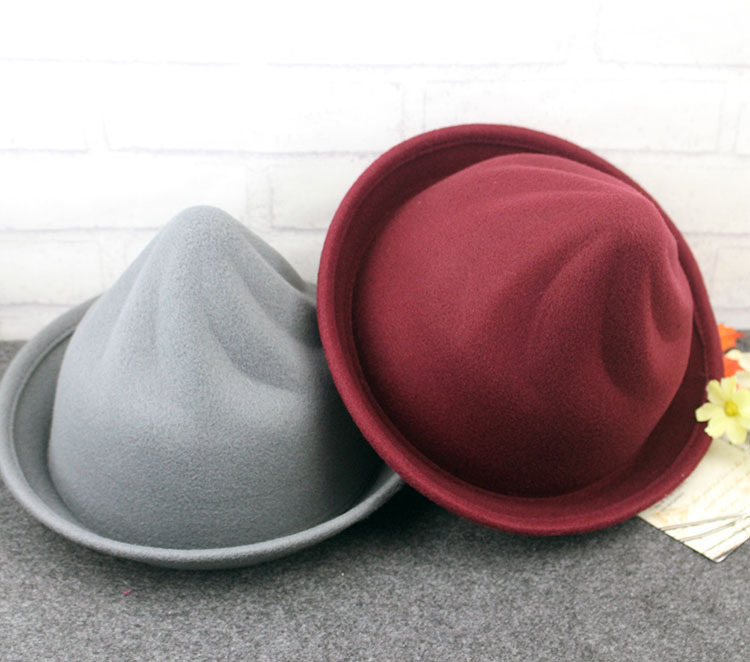 小清新糖果色尖尖假毛呢帽子尖顶女巫帽盆帽礼帽亲子小礼帽秋冬潮