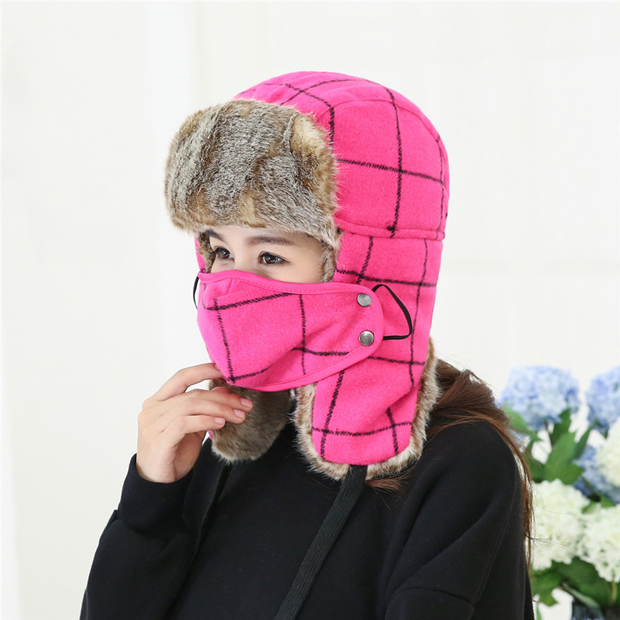 帽子新款全绒加厚雷锋帽尼格子防寒保暖户外滑雪帽东北护耳棉帽