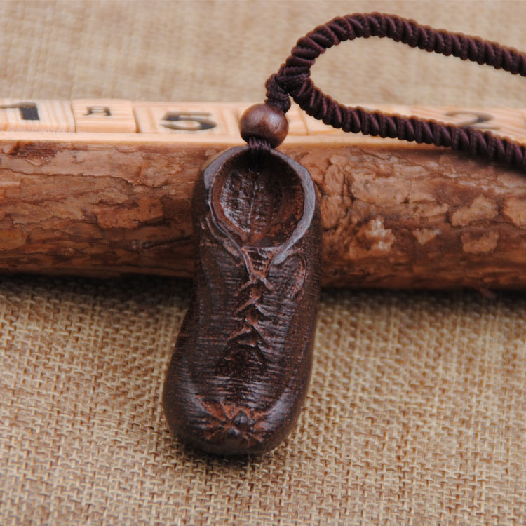原创手工雕刻木头鱼项链吊坠 民族风复古木