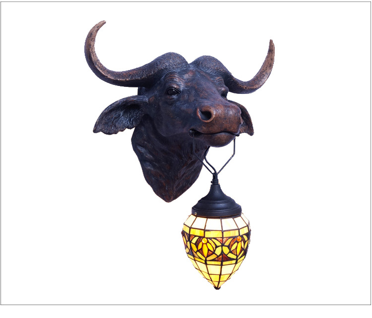 美式乡村鹿角鹿头牛头熊头客厅餐厅酒吧会所咖啡厅创意水晶壁灯