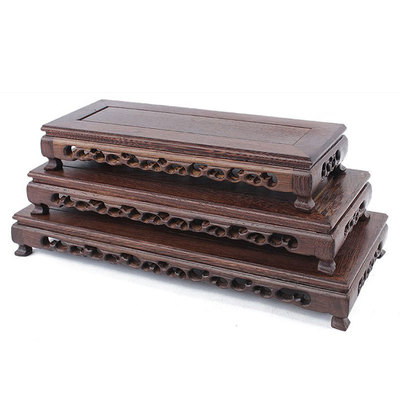 红木工艺品实木明清仿古玉石镂空雕花鸡翅木长方形底座摆件批发