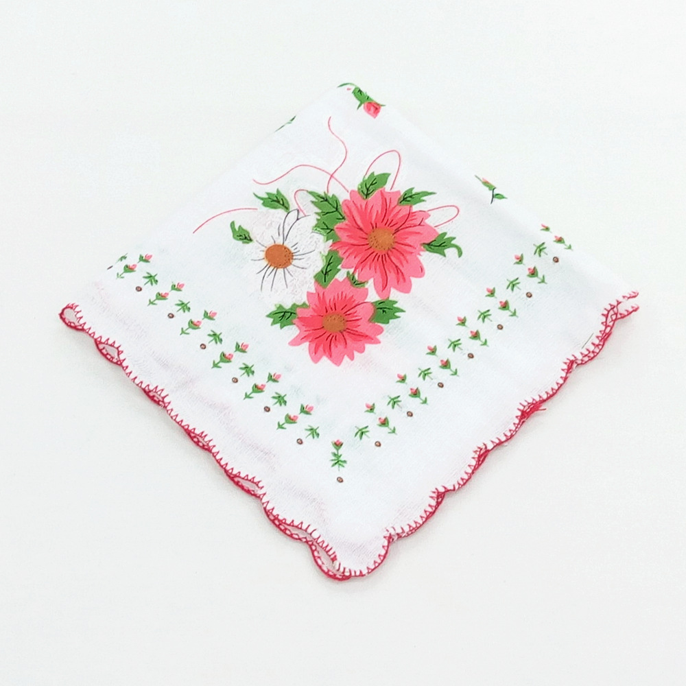 牙边印花纯棉女士手帕 大印花手绢 30公分 五款花型混装 清爽型