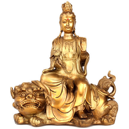 铜文殊菩萨摆件骑狮文殊菩萨铜像大号铜佛像家居摆设
