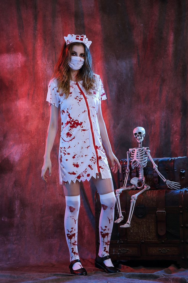 halloween万圣节鬼节恐怖血腥护士服装带血成人女护士医生服情侣