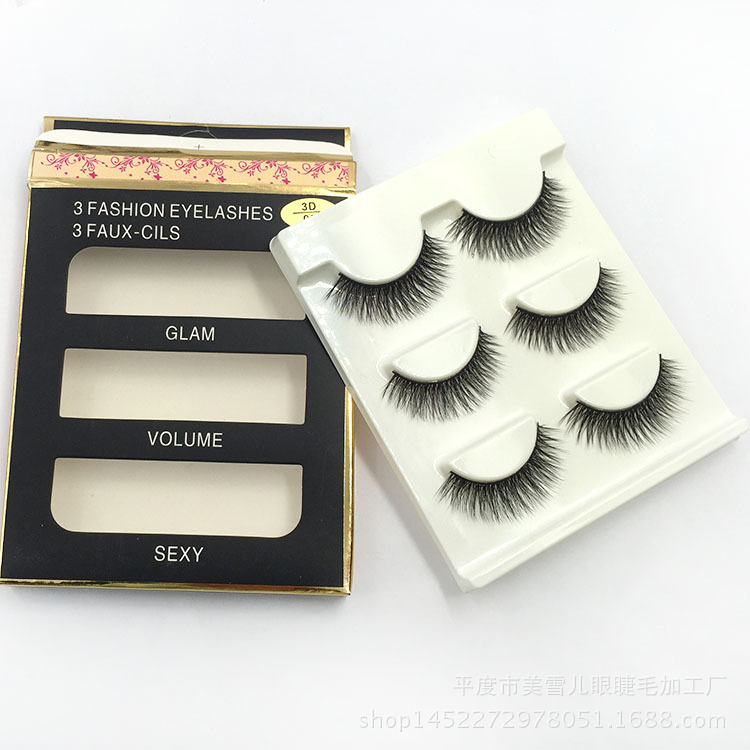 3D-05 Thick Black Stem False Eyelashes Fashion Nude Makeup 3D Handmade Three Pairs Eyelash Factory Wholesale