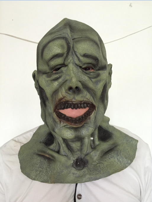 万圣节恐怖吓人面具/全包头绿脸面具/酒吧/电影表演面具/狼牙棒