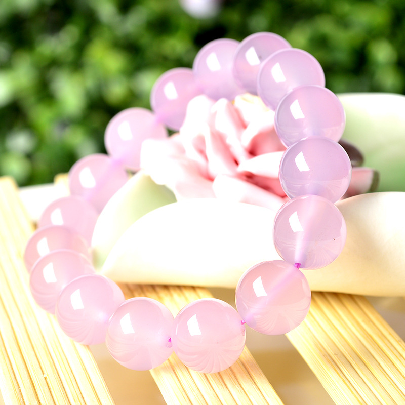 新款送女友生日礼物时尚精美粉色玉髓手串单圈芙蓉玉粉色玉手链