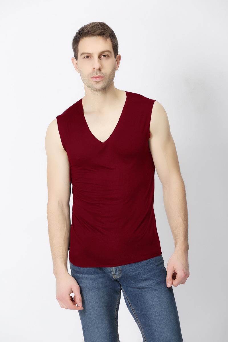 厂家批发男新夏款加肥加大莫代尔v领无痕宽肩背心加大码砍袖背心