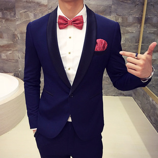 精品男式修身西服两件套 伴郎时尚西装套装青年潮流西服新款男