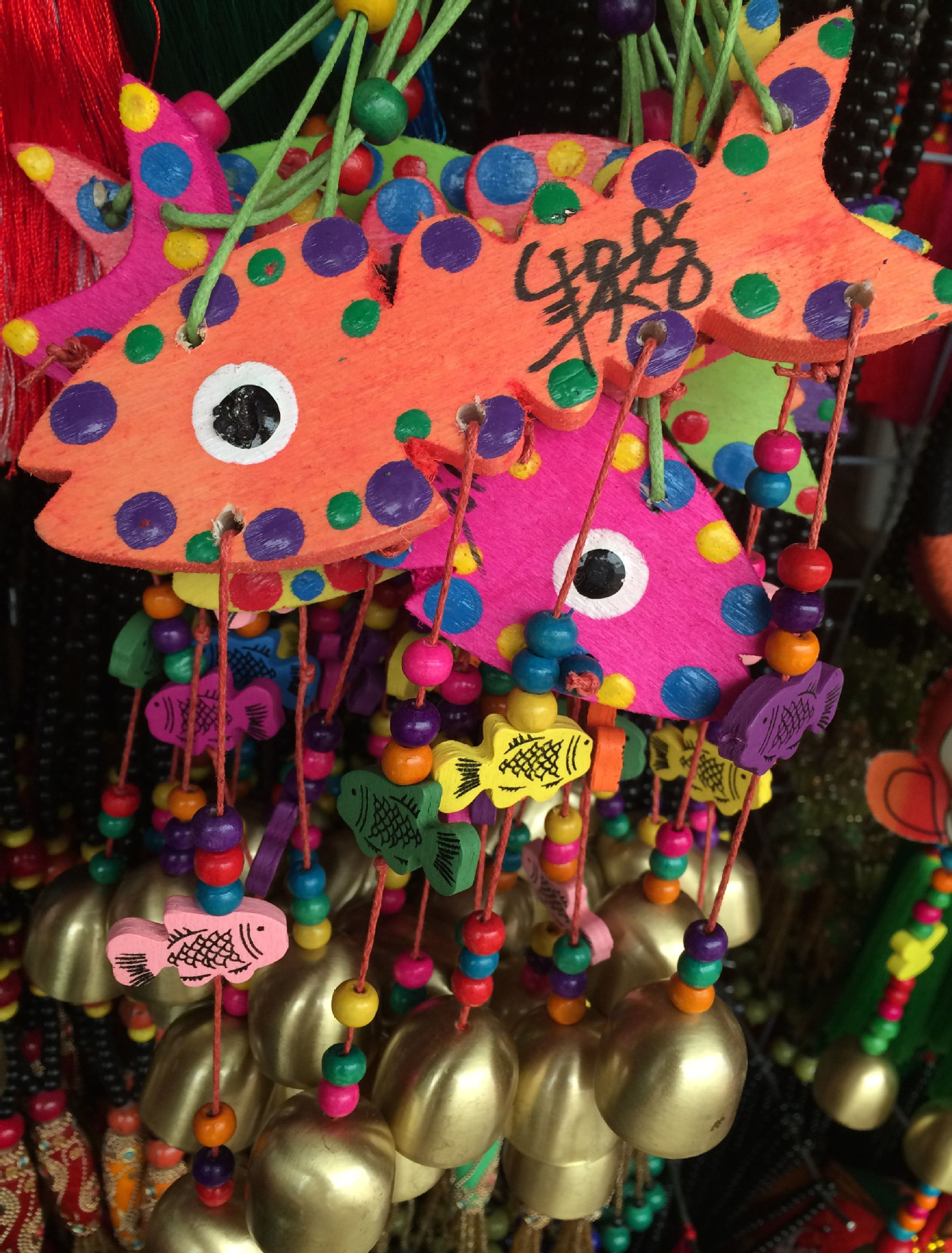 小鱼 木风铃 手工艺品批发民族风东巴文 风铃挂件 挂饰品