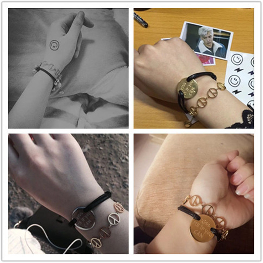 权志龙gd同款反战和平标志镀银玫瑰金色情侣手链手饰品一件代发