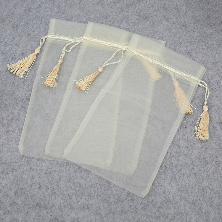 Transparent Tassel Bag Organza Yarn Bag Gift Packaging Bag Drawstring Pull String Buggy Bag Portable Storage Gauze Bag