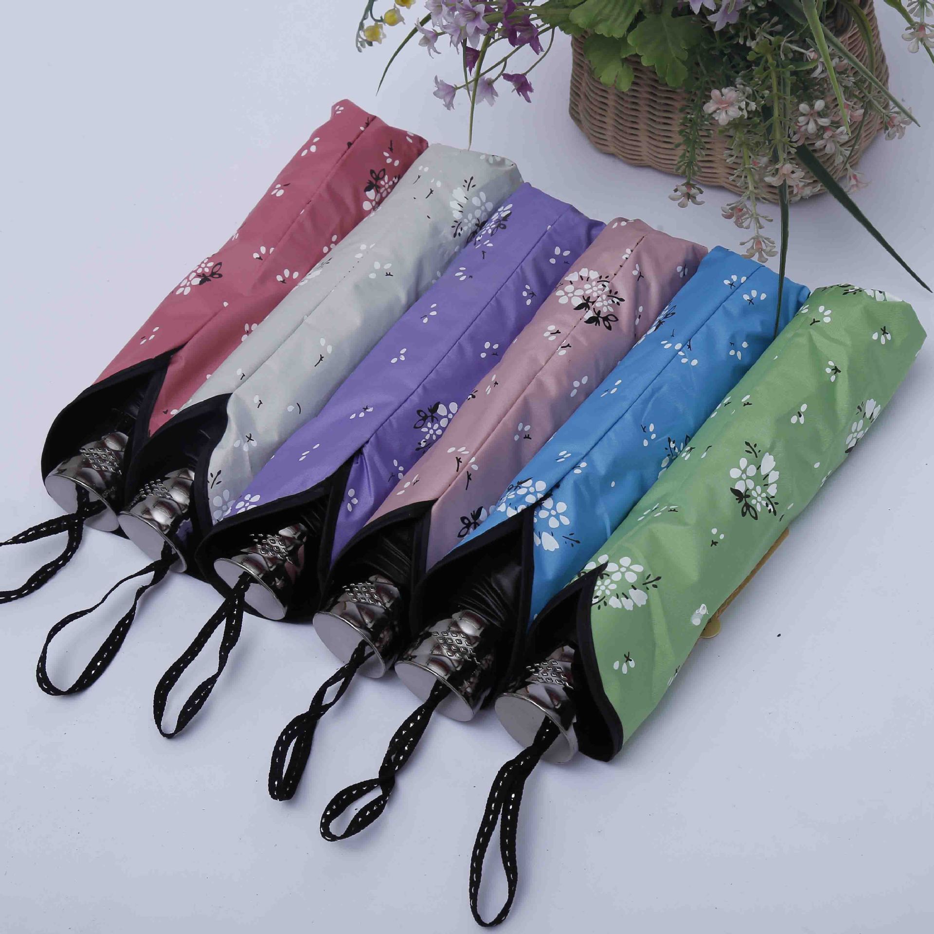 2016碎花点雨伞双层黑胶三折伞 防紫外线遮阳新款太阳伞厂家批发