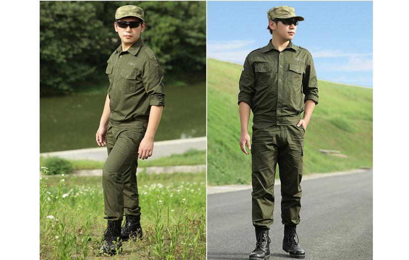 批发夏季新款户外军绿色斜纹棉短袖休闲套装男 套装
