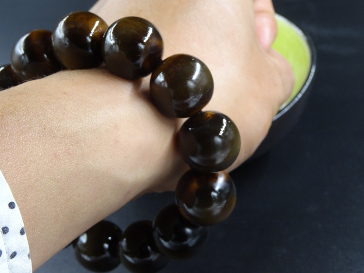 天然罕见银丝猫眼羊角手串 手链北山黑羊角仿羚羊角佛珠手链 手串