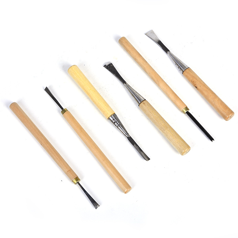 手动工具木工雕刻刀合金钢刀头红木刻刀修光打坯6件套装磨好可用
