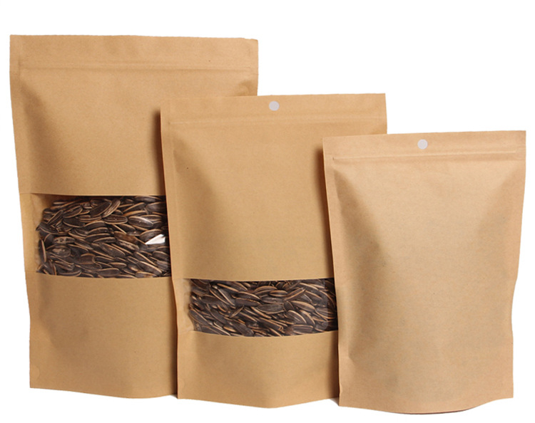 干果茶叶烘焙牛皮纸袋自封袋纸质食品牛皮纸包装袋开窗自立袋咖啡