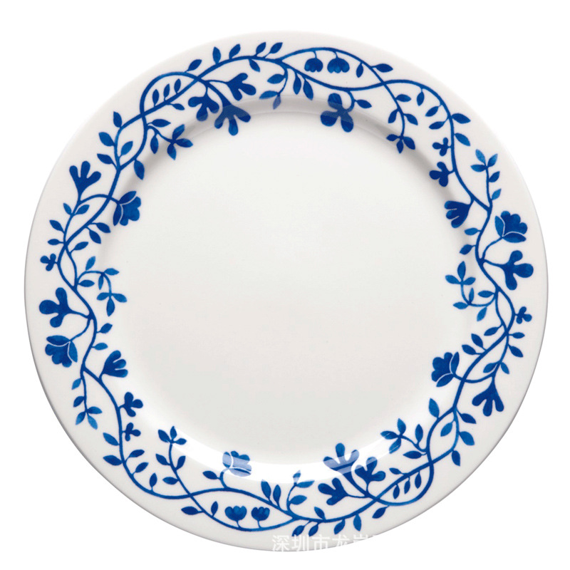 北欧风日式手绘骨瓷餐具沙拉碗西餐盘瑞典皇家藤蔓青花杯碟陶瓷碗