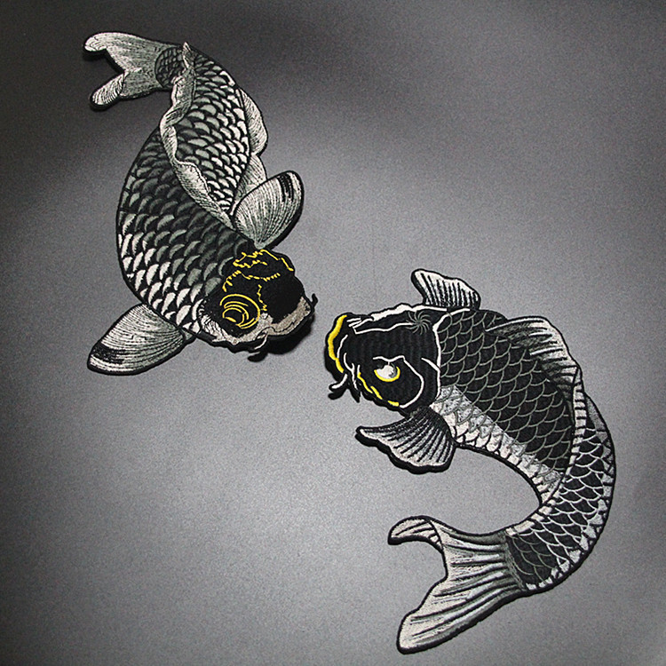 新款刺绣鲤鱼锦鲤布贴民族风刺绣大号服装饰补丁服装辅料现货