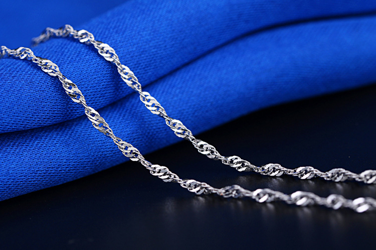 梦缘925纯银项链 镀白金水波链 配链 无配吊坠女银饰品批发