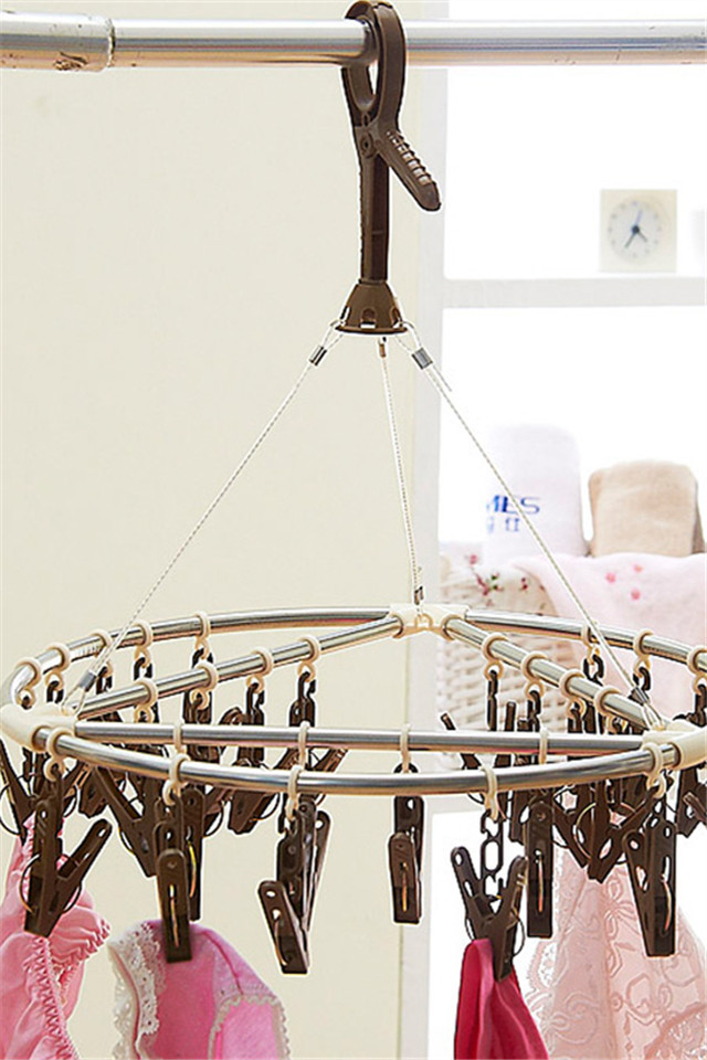 便万家正品品质圆形晾衣架防风不锈钢多夹子圆盘晒衣架晾袜架