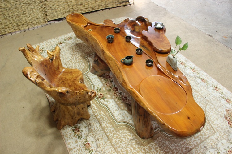 杉木根雕茶几实木茶桌整体树根茶几 鸡翅木