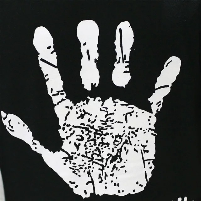 秋季新款男式印花t恤 卡通手掌印花圆领韩版休闲男装t恤一件代发
