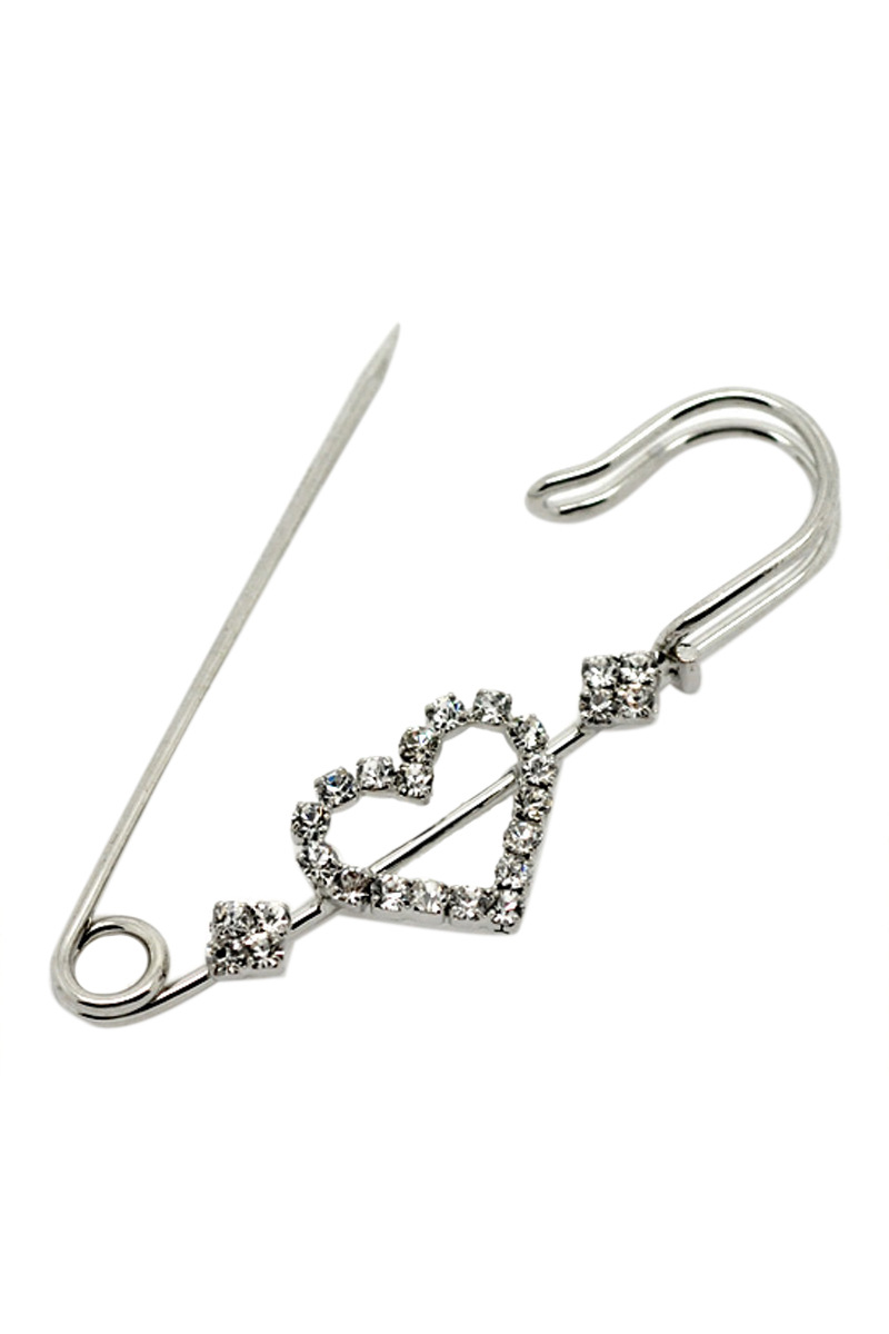 外贸简约别针 白k镶白色钻桃心菱形别针6.5x2.5cm 厂家直销 胸针