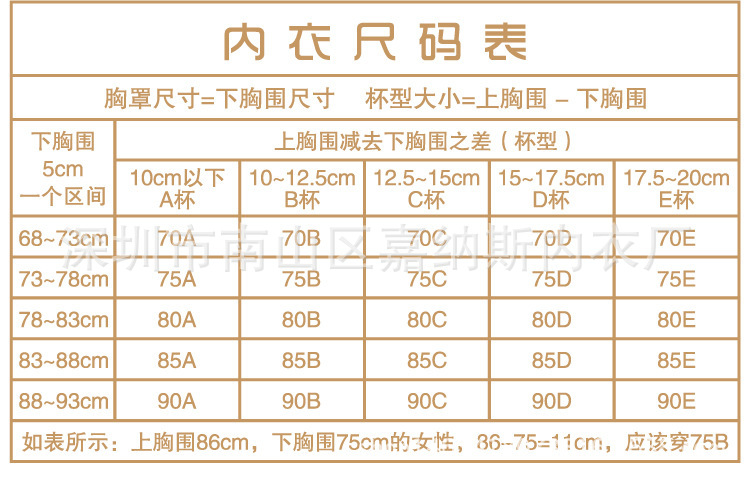 无钢圈内衣套装前扣方便哺乳舒适bc通用杯厂家批发 产品尺寸参考图