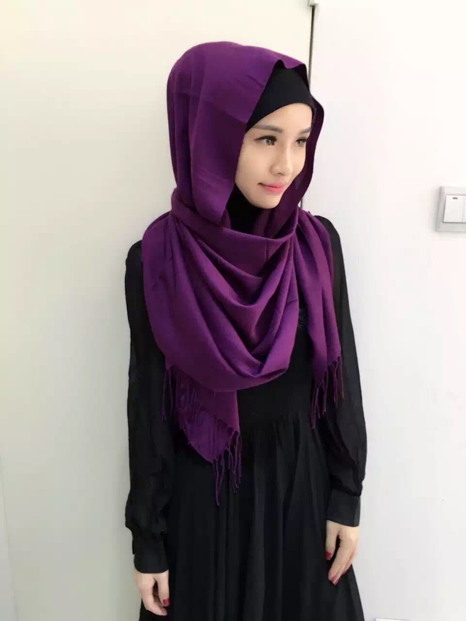 穆斯林头巾 羊绒纯色长巾 女 秋冬纱巾回