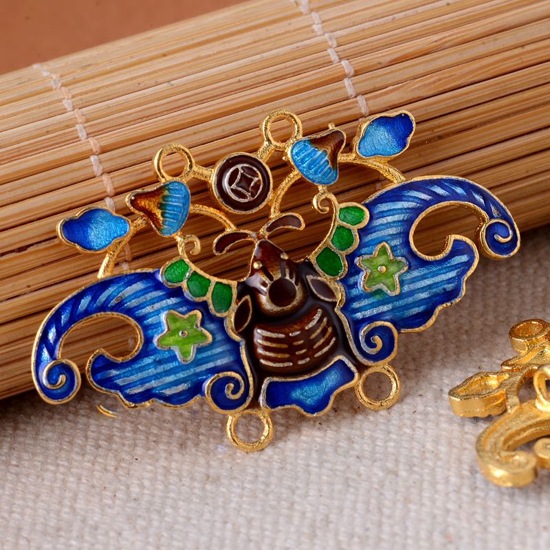 景泰蓝珐琅烤蓝烧蓝蝙蝠毛衣链吊坠 925鎏金diy流苏挂件配件批发