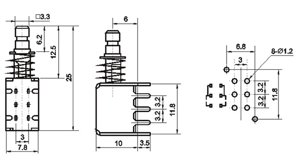 供应 电源按键开关ps22f03自锁开关 琴键开关 直键开关 按键开关