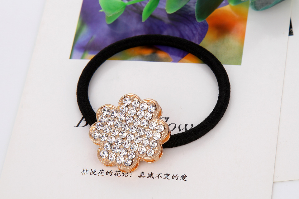 三叶花水钻发圈发绳扎头发马尾皮筋头绳头圈 韩版潮发饰头饰品