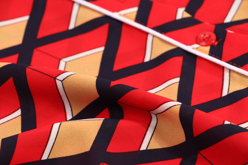 几何2016欧洲站新款 女 几何图案印花滚边长袖衬衫外套上衣