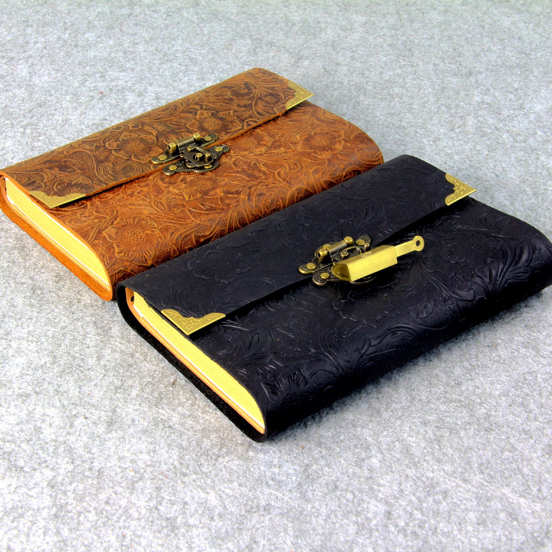 牛皮密码本 diy手工真皮带锁笔记本 创